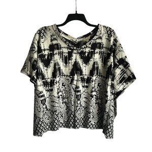 One World Top Sz Medium Lagenlook Poncho Style Double V-Neck Cream/Black New
